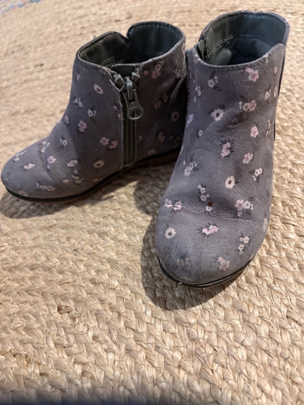 Girls Gray Floral Zip Booties - Kids Shoes
